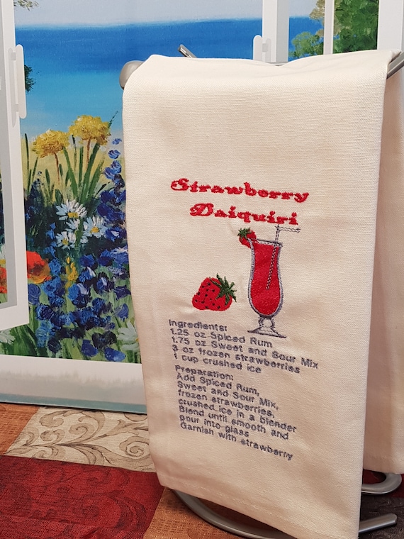 Recipe Towel, Bar Towels, Embroidered Kitchen Towel, Strawberry