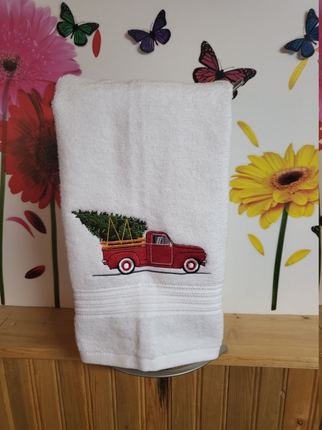Novelty Holiday Towel, Retro Truck Hand Towel, Christmas Towel