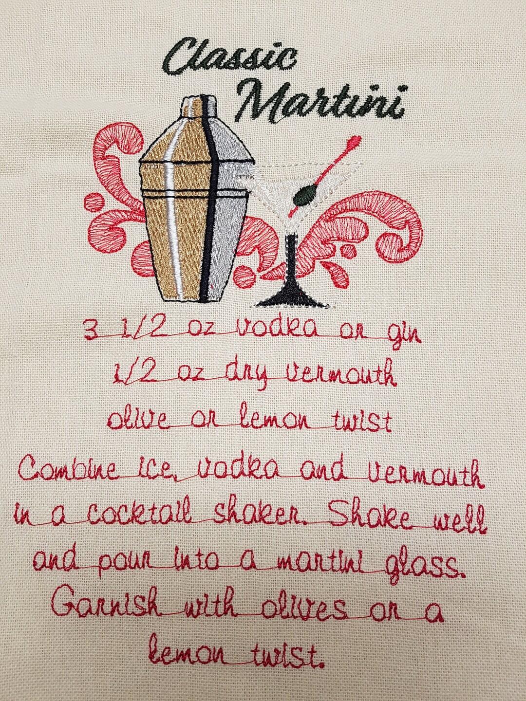 Cocktail Towel Classic Martini Recipe Towel Kitchen Towels Etsy