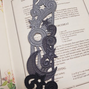 Celestial Bookmark, Lace Bookmark, Lace Celestial Bookmark, FSL Bookmarks, Free Standing Lace, Machine Embroidery