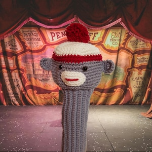 Golf Driver Cover, Sock Monkey, Golf Accessories, Golf Club Covers, Animal Golf Club Cover, Golf Head Cover, Novelty Golf Head Cover