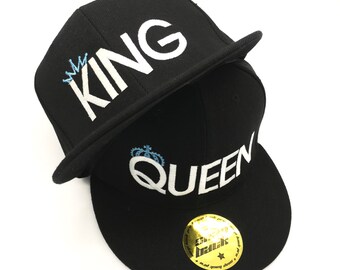 King & Queen Snapback summer caps, hats for couples, lovers, valentine and friends. Both embroidered caps for one price. Great quality.