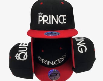 Black/Red King, Queen, Prince, Princess summer snapback baseball embroidered  caps, hats for couples, lovers and friends, valentine, sister,