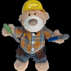 Construction Worker Doll Outfit Clothing for Stuffed Animals – Builder Costume with Hard Hat Safety Vest Tool Belt – Pretend Play Gift