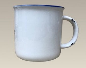 Personalized Distressed 11 Oz, Mug with blue rim