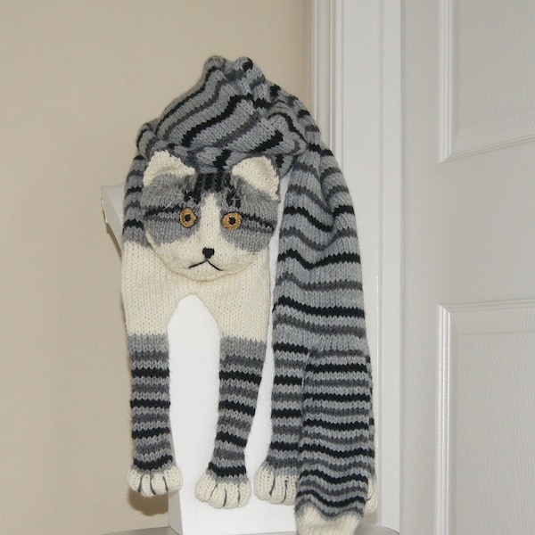 Tabby Gray Cat Scarf Knitting Scarf Gray Scarf Cowl Scarf Long Scarf knit, winter scarf, Christmas Gift, Multicolor Scarf