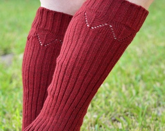 Knit Leg Warmers Lace Knitting Legwarmers High Knee Red Leg Warmers Women Accessories