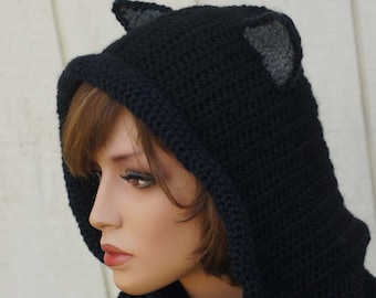 CROCHET PATTERN Hooded Cowl with Cat Ears Animal Cowl Pattern Crochet Hood Pattern Hoodie with Ears Cat Scarf  Pattern