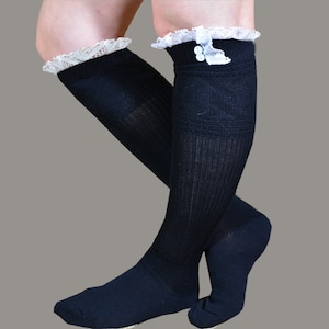Knit Knee High Socks Crochet White Lace and buttons Socks Women Accessories