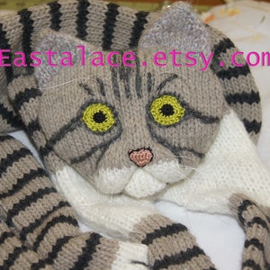 Knitted Scarf animal scarf tabby cat Fuzzy black beige white Soft Scarf Pet Ginger Cat Lover Mother Gift Idea image 2