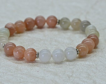 Moonstone Beaded Bracelet  8 mm Elastic cord Chakra Bracelet Yoga Gift Bracelet