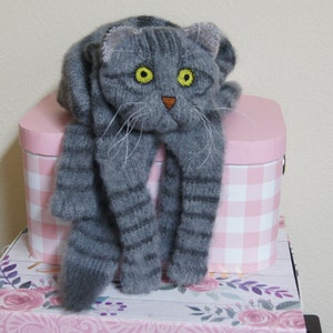 Knitted Scarf Fuzzy Tabby Gray Knit Cat Scarf Mohair Long Scarf Cat Lovers Memory Lost Pet Gift Animal Scarf image 9