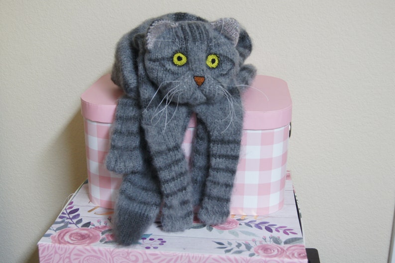 Knitted Scarf Fuzzy Tabby Gray Knit Cat Scarf Mohair Long Scarf Cat Lovers Memory Lost Pet Gift Animal Scarf image 9