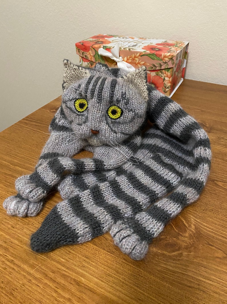 Knitted Scarf Fuzzy Tabby Gray Knit Cat Scarf Mohair Long Scarf Cat Lovers Memory Lost Pet Gift Animal Scarf image 8