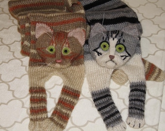 Hand-Knitted Orange Tabby Cat Scarf: Suri Alpaca Wool, Fuzzy Felted Face