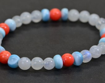 Genuine Larimar Coral Moonstone Beads Bracelet Healing Bracelet