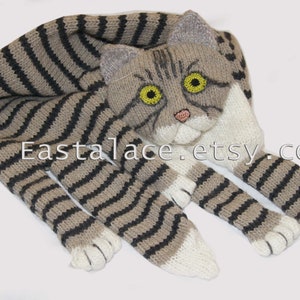 Knitted Scarf animal scarf tabby cat Fuzzy black beige white Soft Scarf Pet Ginger Cat Lover Mother Gift Idea image 3