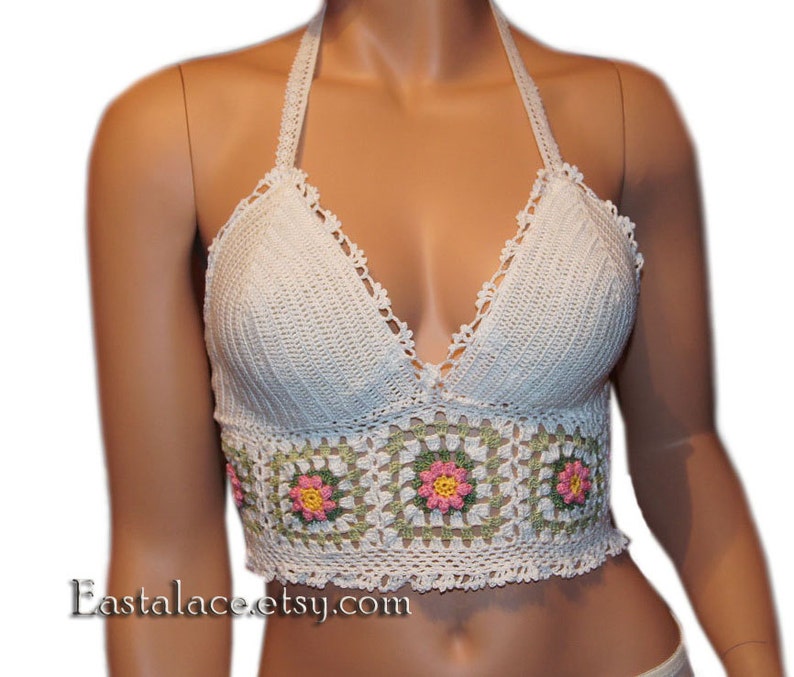 crochet crop top Crochet Pattern PDF Women Top White Cotton Crochet top Bikini Top Hippie Top PDF pattern image 3