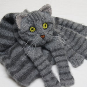 Knitted Scarf Fuzzy Tabby Gray Knit Cat Scarf Mohair Long Scarf Cat Lovers Memory Lost Pet Gift Animal Scarf image 1