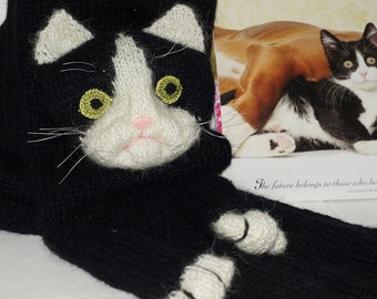 Tuxedo Cat Scarf -Black Cat Scarf Knitting -Animal Knitting Scarf