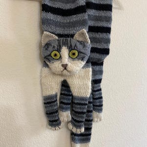 Tabby Gray Cat Scarf Knitting Scarf Gray Scarf Cowl Scarf Long Scarf knit, winter scarf, Christmas Gift, Multicolor Scarf