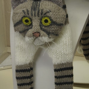 Knitted Scarf animal scarf tabby cat Fuzzy black beige white Soft Scarf Pet Ginger Cat Lover Mother Gift Idea image 4