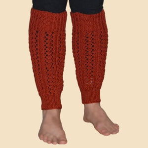 Hand Knit Leg Warmers Terracotta Color Lace Knit Legwarmer Women Accessories