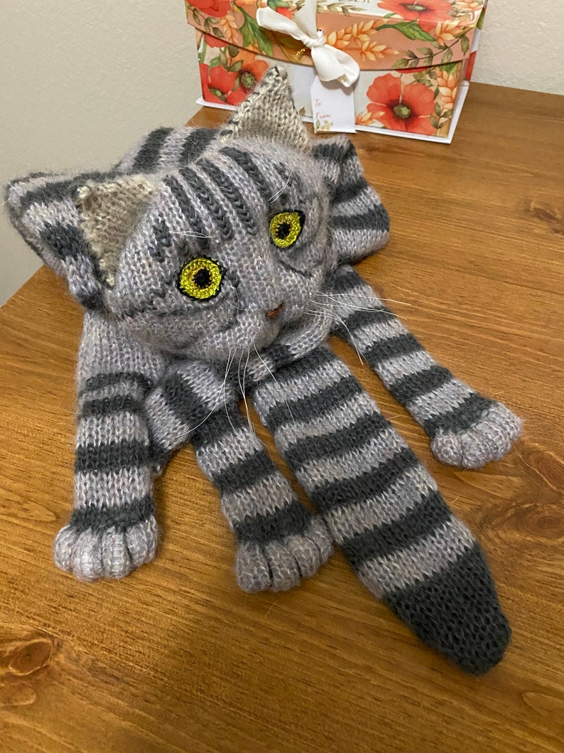 Knitted Scarf Fuzzy Tabby Gray Knit Cat Scarf Mohair Long Scarf Cat Lovers Memory Lost Pet Gift Animal Scarf image 7