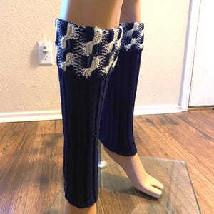 Glitter Leg Warmers Cable Knit Leg Warmers Sparkle Diamond -Navy Blue