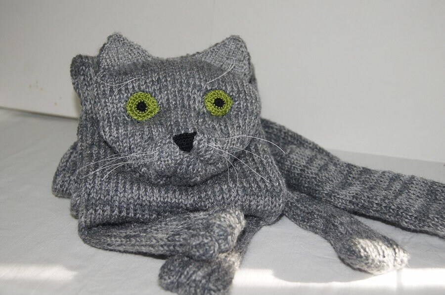 Russian Blue Cat Scarf Knitting Animal scarf-Cat Lover Gray | Etsy