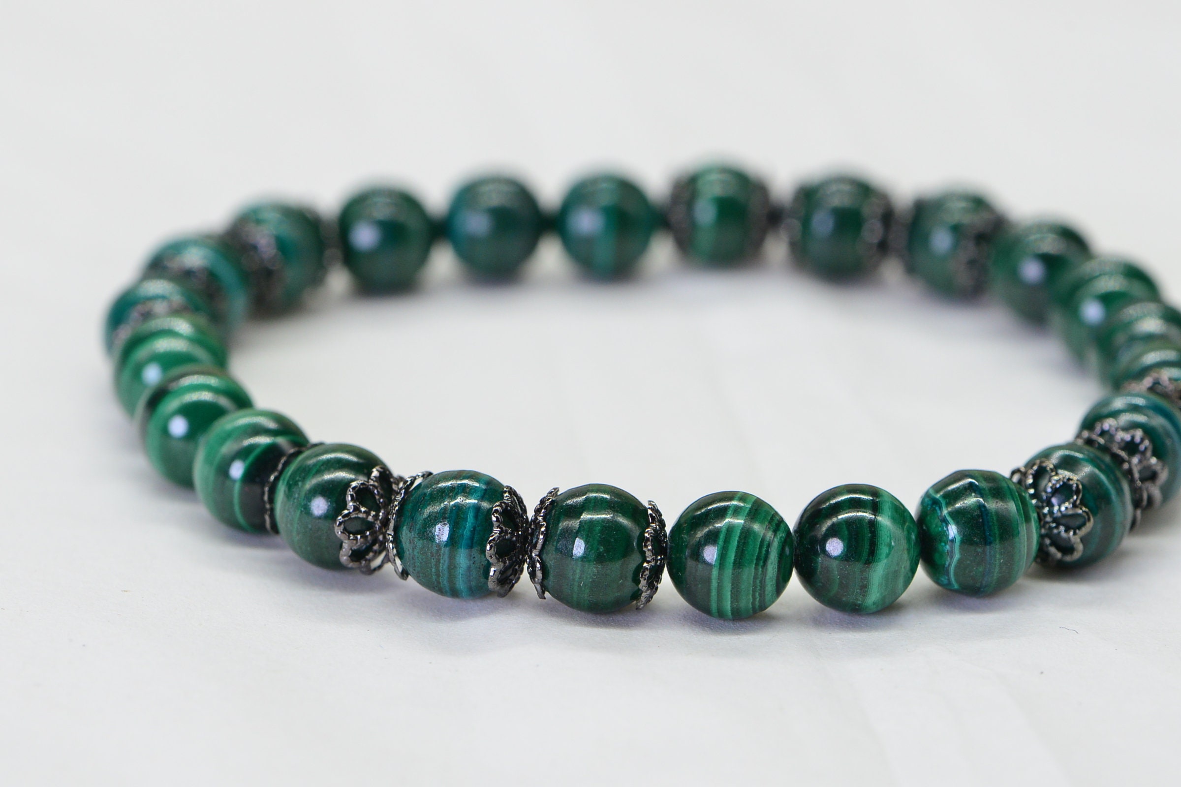 Unique Gems Bracciale di perle Agata muschiata 8mm pietra naturale per l'uomo Braccialetto a palline elastico 20cm a 23cm
