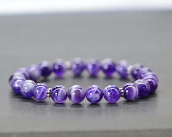 Natural Amethyst 8 mm Beaded Bracelet Gemstone Bracelet