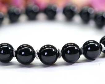 Genuine Black Tourmaline  Man's Bracelet 8mm Round Beads Protection Bracelet Natural Gemstone Girt For Him