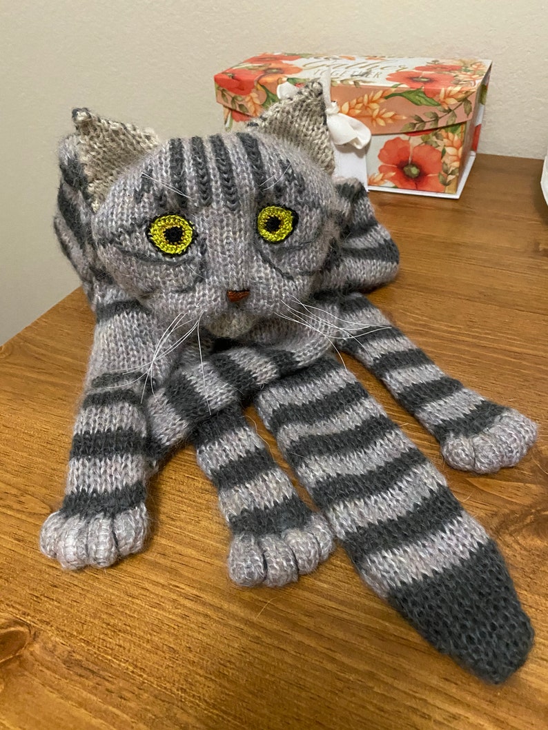 Knitted Scarf Fuzzy Tabby Gray Knit Cat Scarf Mohair Long Scarf Cat Lovers Memory Lost Pet Gift Animal Scarf image 6