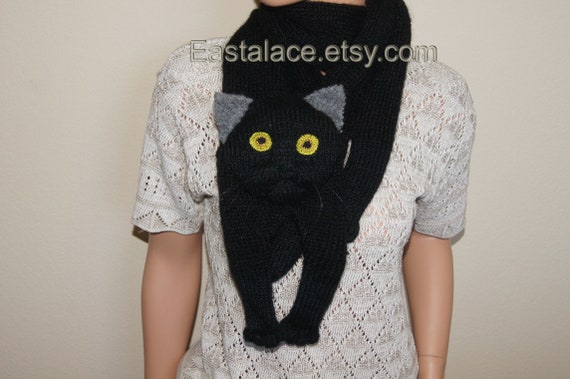 Doublet Stuffed Cat Hand-Knitting Scarf - Black | Garmentory