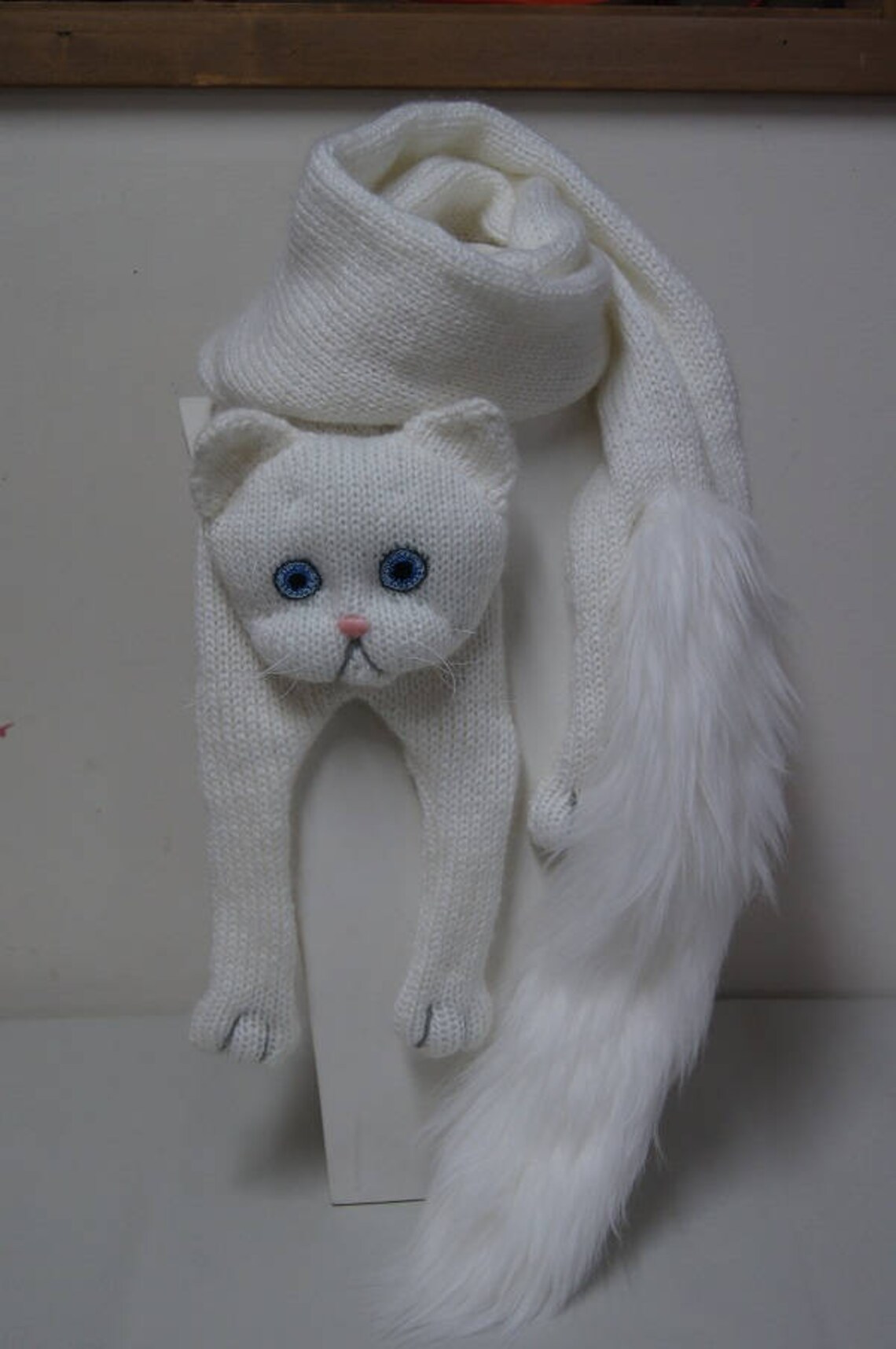 White Cat Scarf Knitting Cat Scarf Animal Knitting Scarfcat Etsy
