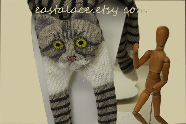 Knitted Scarf animal scarf tabby cat Fuzzy black beige white Soft Scarf Pet Ginger Cat Lover Mother Gift Idea image 6