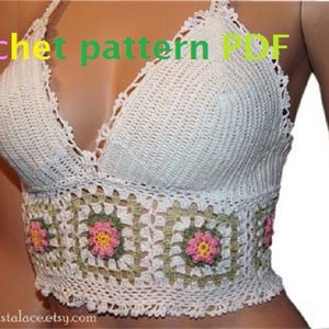 crochet crop top Crochet Pattern PDF Women Top White Cotton Crochet top Bikini Top Hippie Top PDF pattern image 1