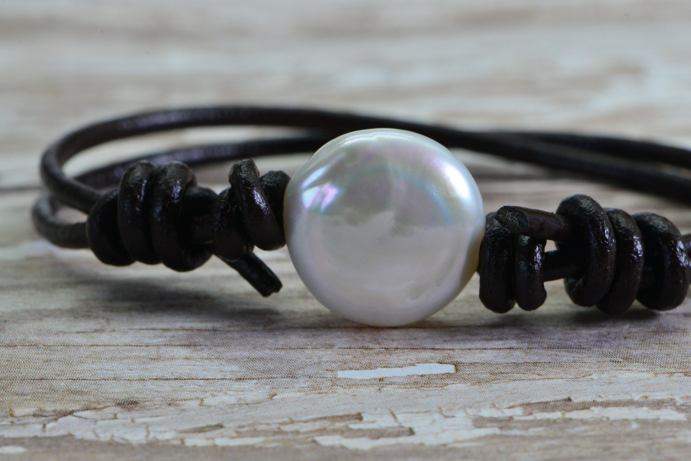 Leather Pearl Bracelet - Etsy