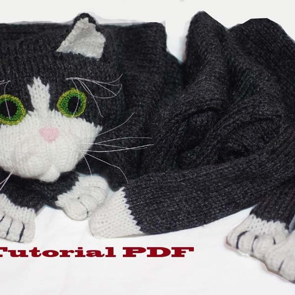 Tuxedo Cat Knitting Scarf Pattern: Animal Knitting Toy (PDF File)