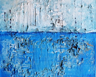 SALE Original Modern Abstract  Art Heavy Textured Minimalist Impasto Blue Mixed Media Fine Art Painting 12x12