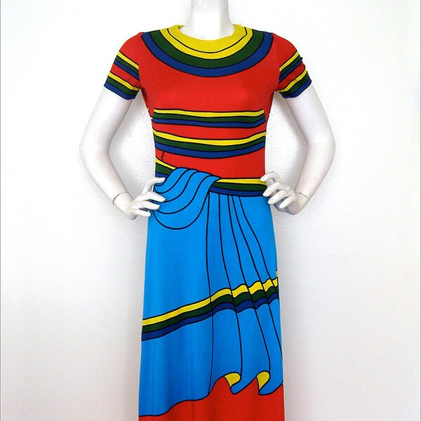 Roberta di Camerino Vintage 70's dress, Great Illustrated print, Very Collectable