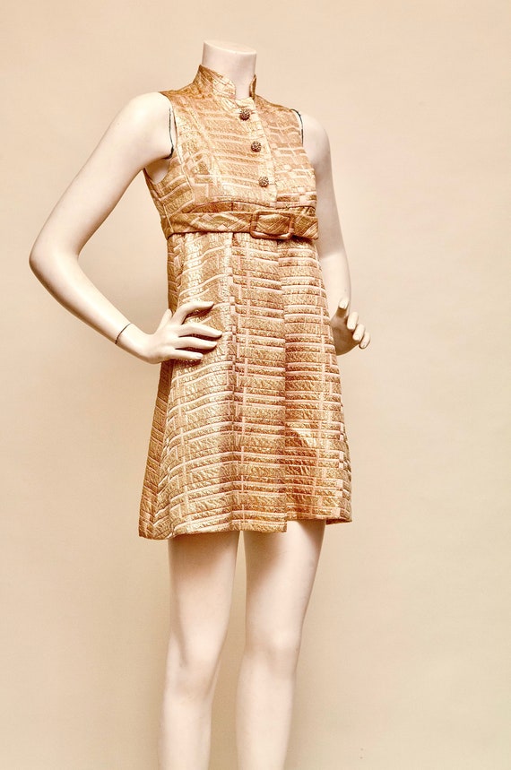 1960's Vintage Metallic Gold Dead-stock mini dres… - image 5