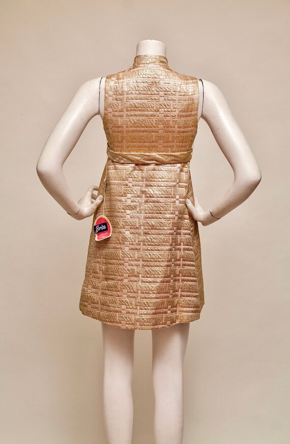 1960's Vintage Metallic Gold Dead-stock mini dres… - image 7