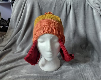 Handmade Orange Yellow Red Knit Hat | Space Western Inspired Beanie | Fan‑Made Cosplay Hat