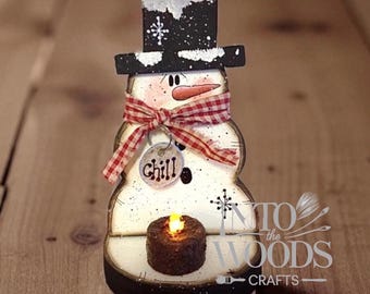 Primitive Snowman Tea Light Holder: Winter Table Decor