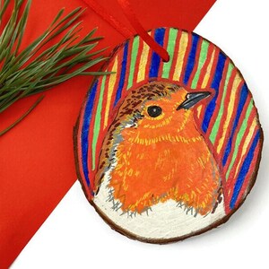 Hand-Painted Wooden Robin Bird Decoration Rustic Christmas Ornament image 1