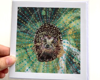 Hedgehog Art Greetings Card, Wildlife Painting, Blank Note Card