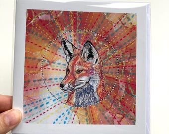 Red Fox Art Card, Blank Animal Greeting Card