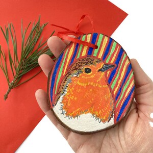 Hand-Painted Wooden Robin Bird Decoration Rustic Christmas Ornament image 7